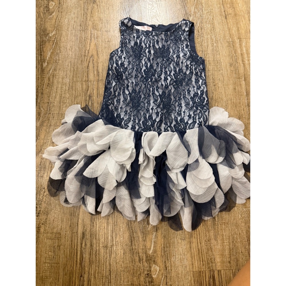 Biscotti Girls Navy Blue Lace Petal Tutu Dress Size 5 Flower Girl Party Wedding